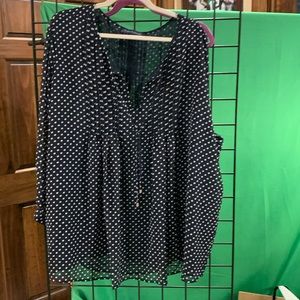 Tommy Hilfiger navy smocked, long sleeve blouse, sheer 3X